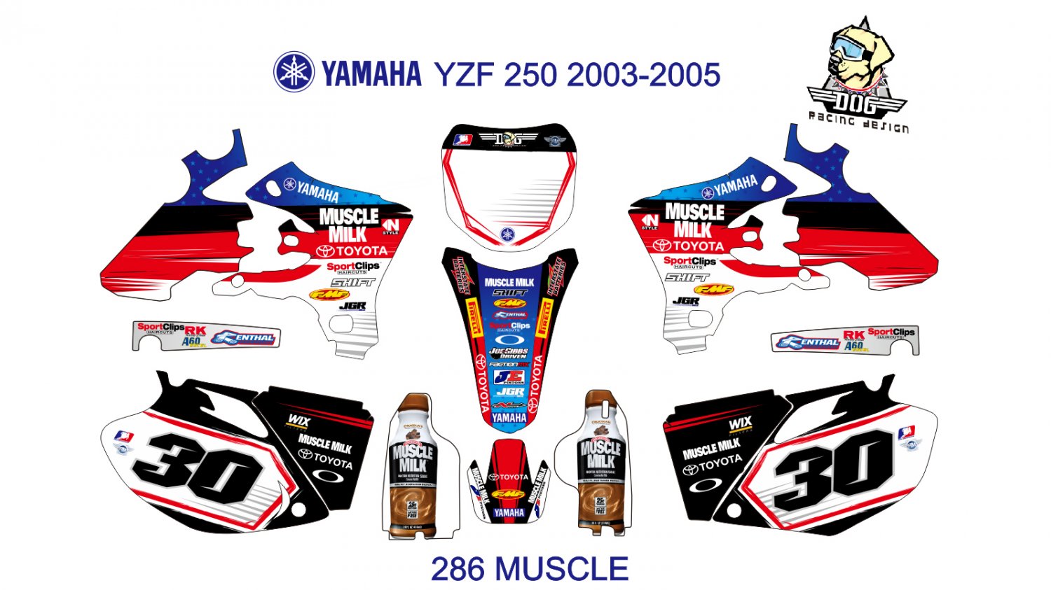 YAMAHA YZF 250 2003-2005 GRAPHIC DECAL KIT CODE.286