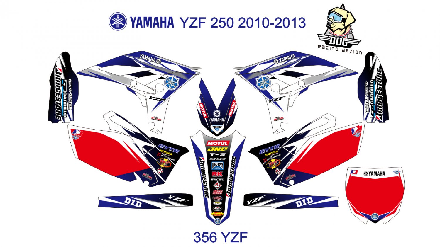 YAMAHA YZF 250 2010-2013 GRAPHIC DECAL KIT CODE.356
