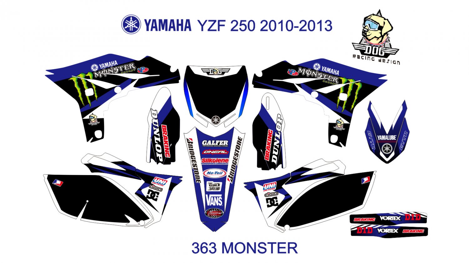 YAMAHA YZF 250 2010-2013 GRAPHIC DECAL KIT CODE.363