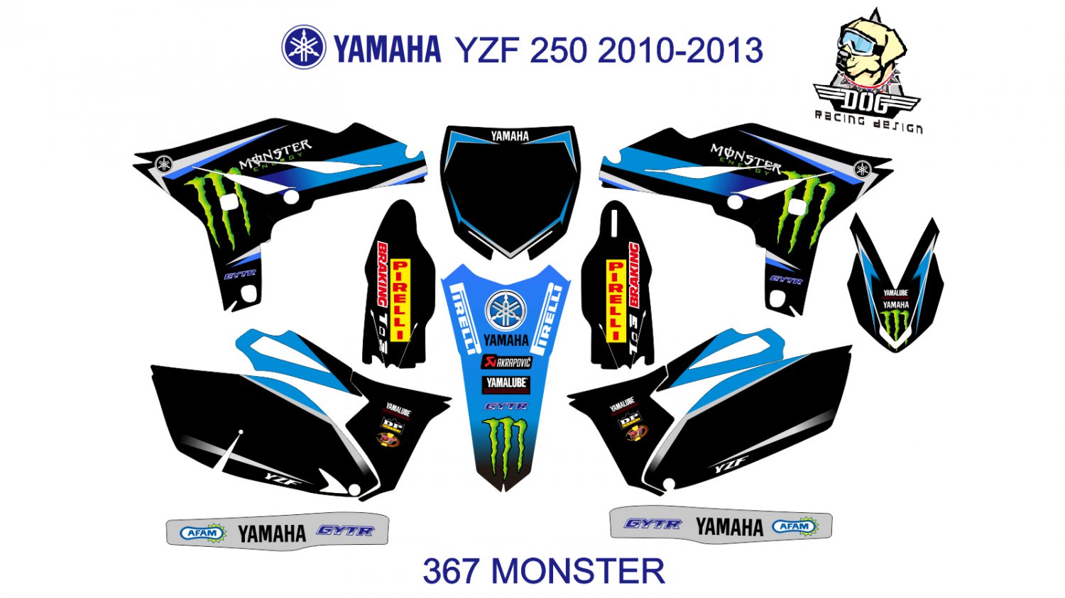 YAMAHA YZF 250 2010-2013 GRAPHIC DECAL KIT CODE.367
