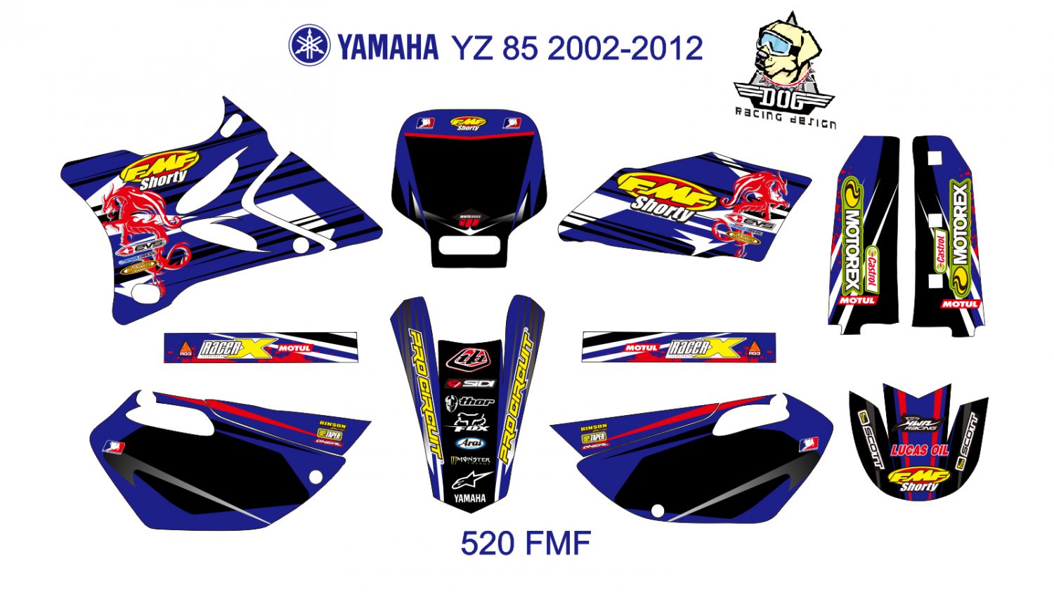 YAMAHA YZ 85 2002-2012 GRAPHIC DECAL KIT CODE.520