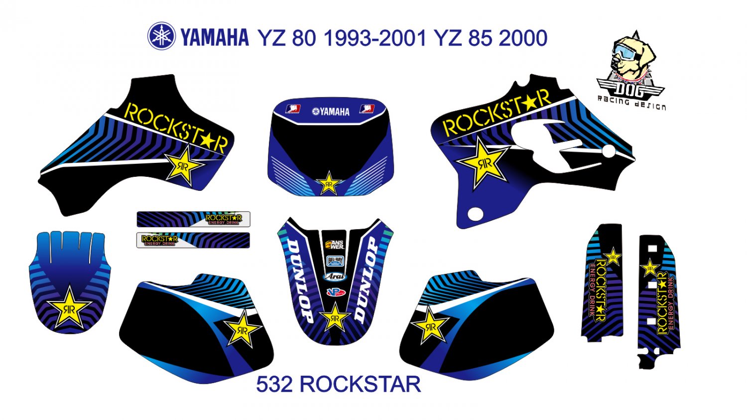 YAMAHA YZ 80 1993-2001 YZ 85 2000 GRAPHIC DECAL KIT CODE.532
