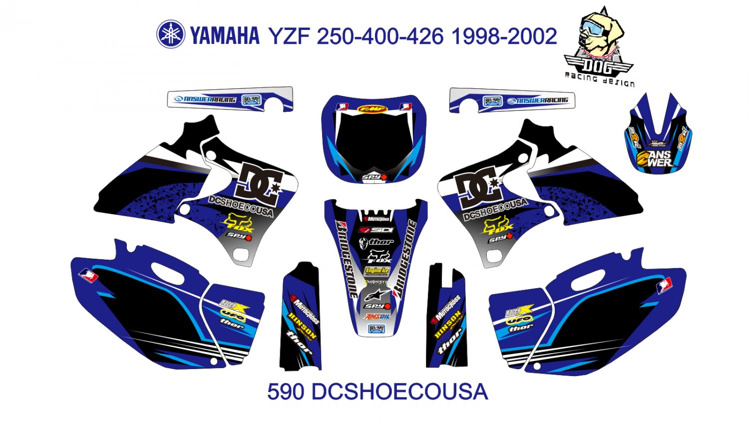 YAMAHA YZF 250-400-426 1998-2002 GRAPHIC DECAL KIT CODE.590