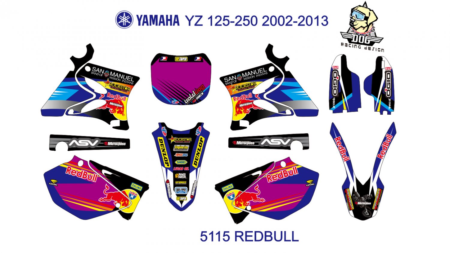 YAMAHA YZ 125-250 2002-2013 GRAPHIC DECAL KIT CODE.5115