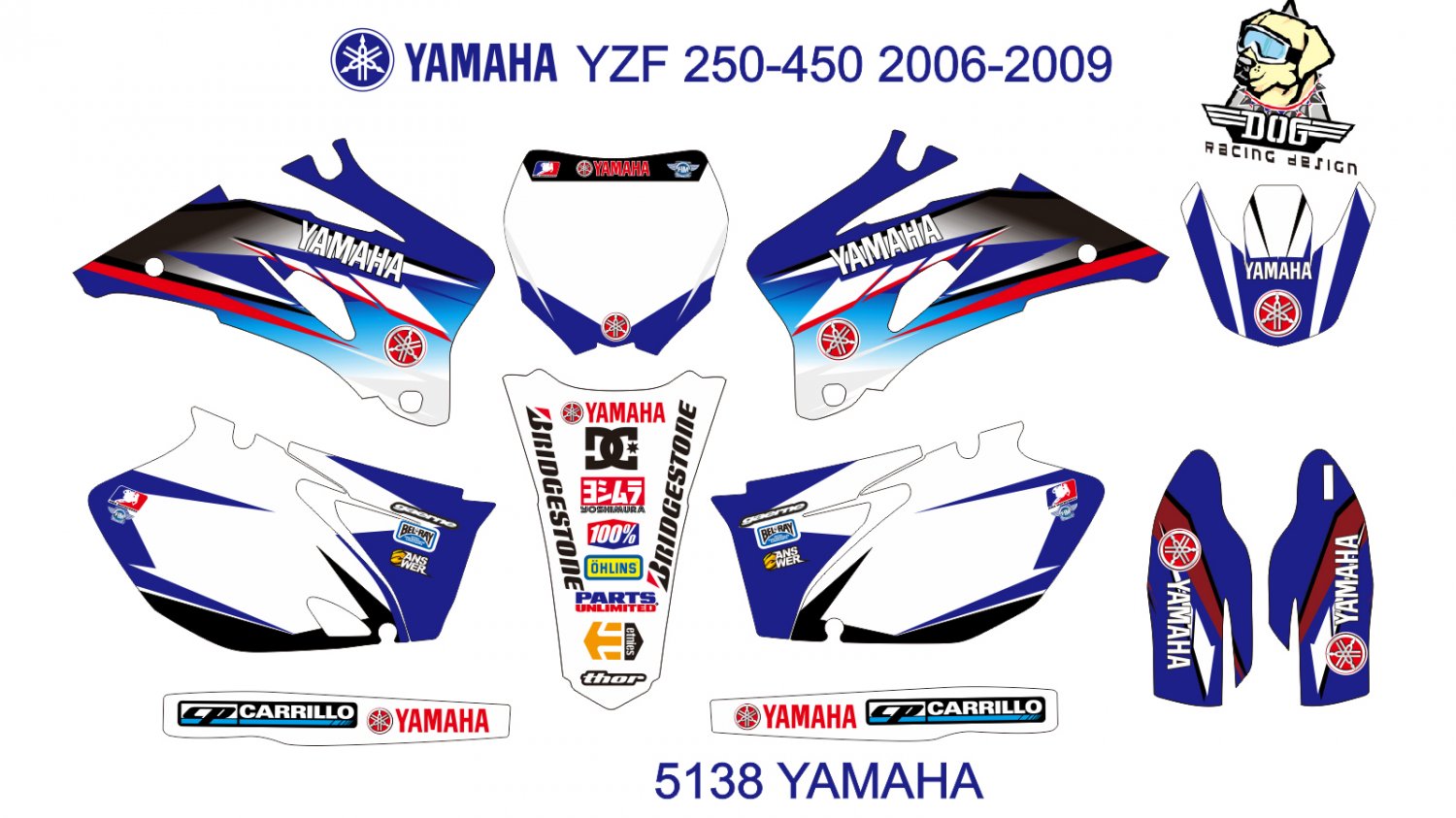 YAMAHA YZF 250-450 2006-2009 GRAPHIC DECAL KIT CODE.5138