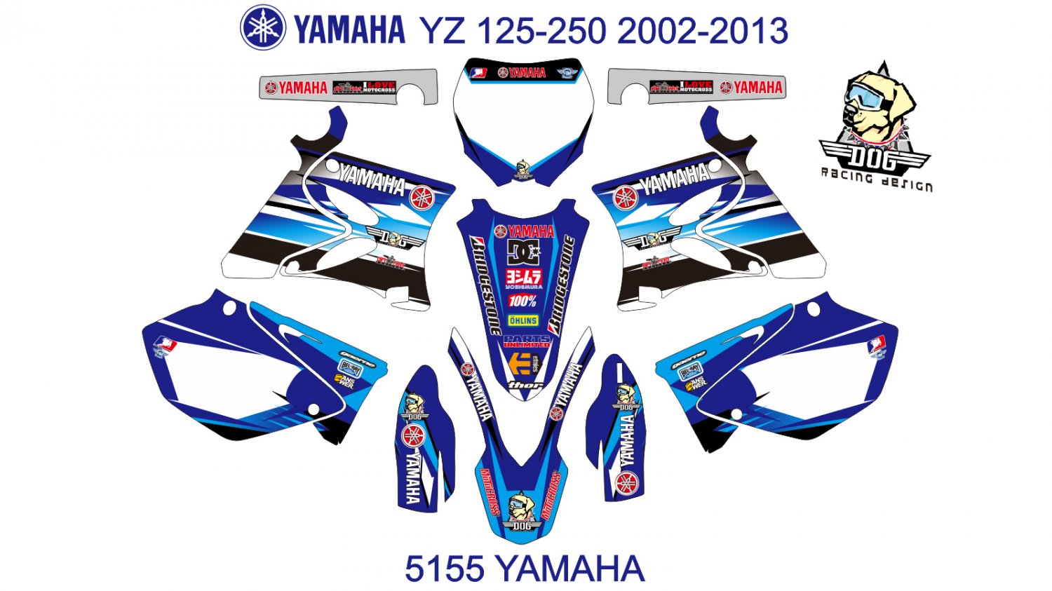 YAMAHA YZ 125-250 2002-2013 GRAPHIC DECAL KIT CODE.5155