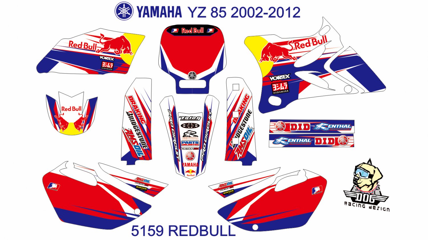 YAMAHA YZ 85 2002-2012 GRAPHIC DECAL KIT CODE.5159