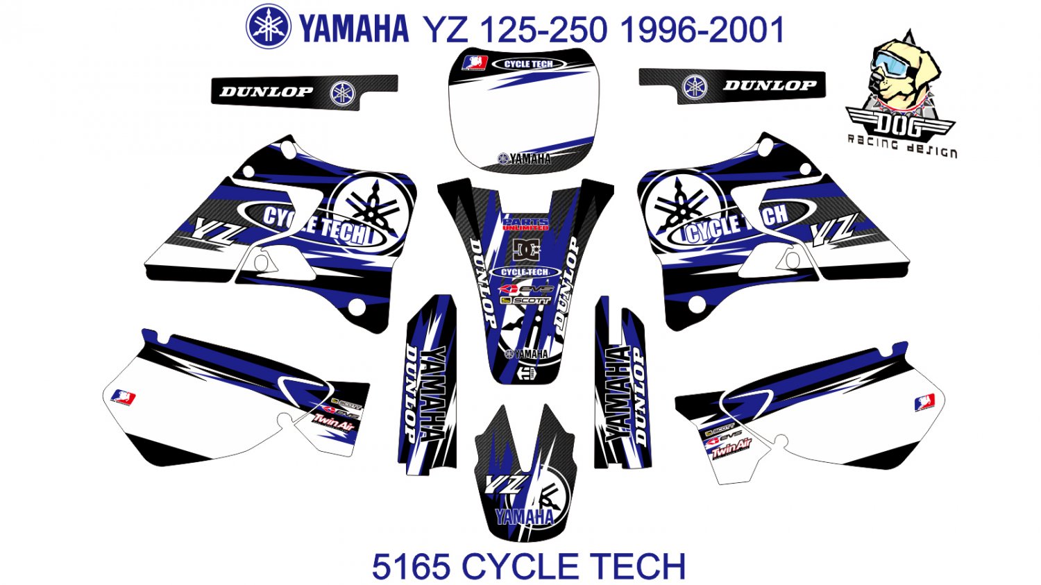 YAMAHA YZ 125-250 1996-2001 GRAPHIC DECAL KIT CODE.5165