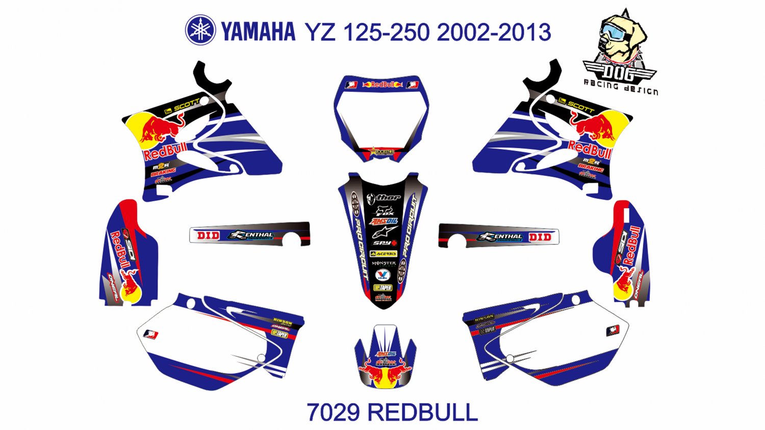 YAMAHA YZ 125-250 2002-2012 GRAPHIC DECAL KIT CODE.7029