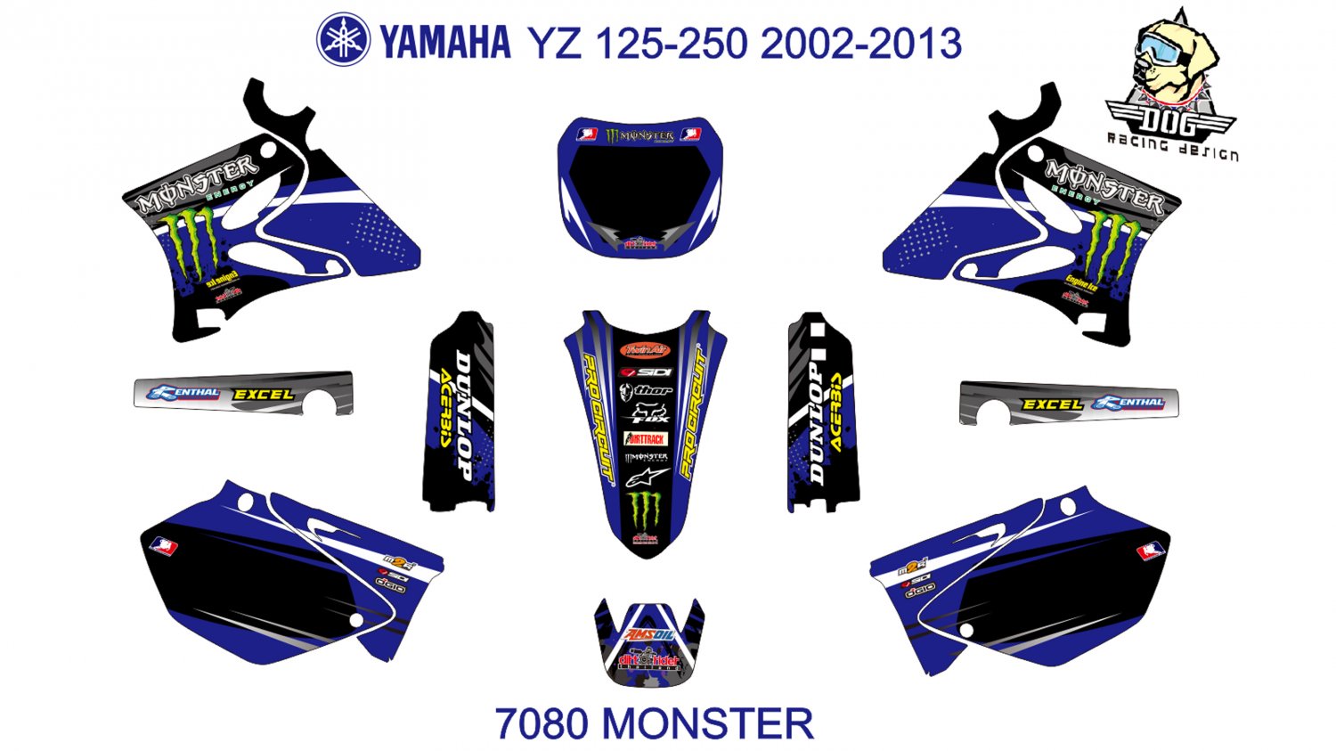 YAMAHA YZ 125-250 2002-2013 GRAPHIC DECAL KIT CODE.7080
