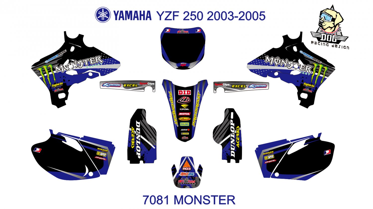 YAMAHA YZF 250 2003-2005 GRAPHIC DECAL KIT CODE.7081
