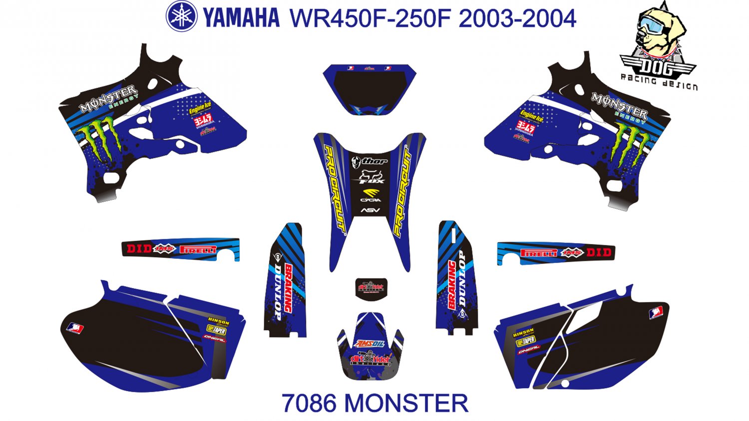 YAMAHA WR450F-250F 2003-2004 GRAPHIC DECAL KIT CODE.7086