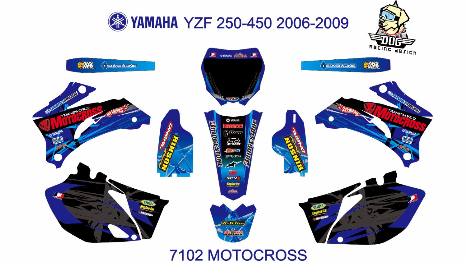YAMAHA YZF 250-450 2006-2009 GRAPHIC DECAL KIT CODE.7102