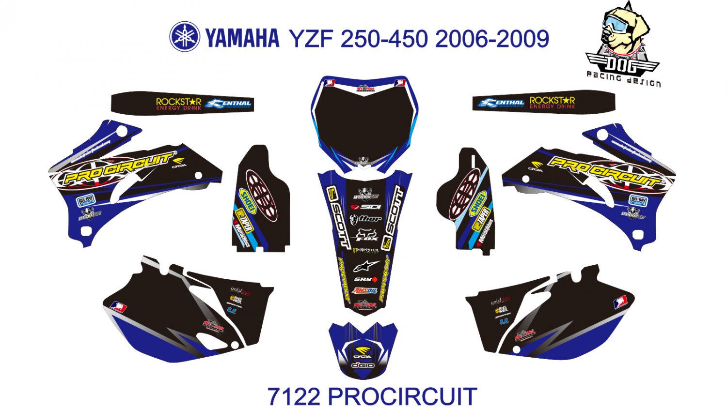 YAMAHA YZF 250-450 2006-2009 GRAPHIC DECAL KIT CODE.7122