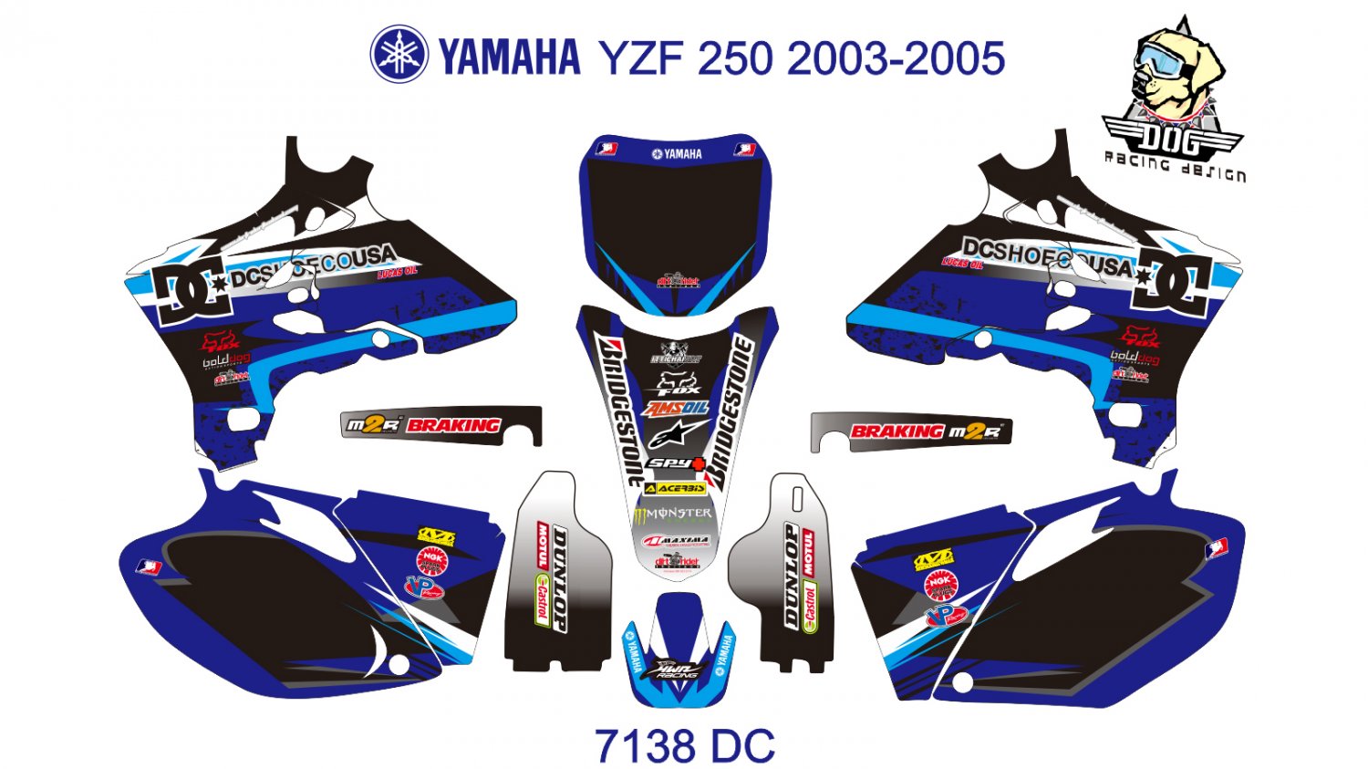 YAMAHA YZF 250 2003-2005 GRAPHIC DECAL KIT CODE.7138