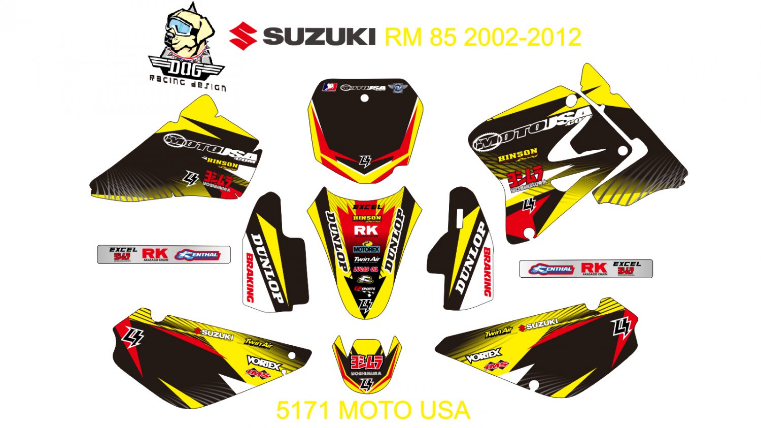 SUZUKI RM 85 2002-2012 GRAPHIC DECAL KIT CODE.5171