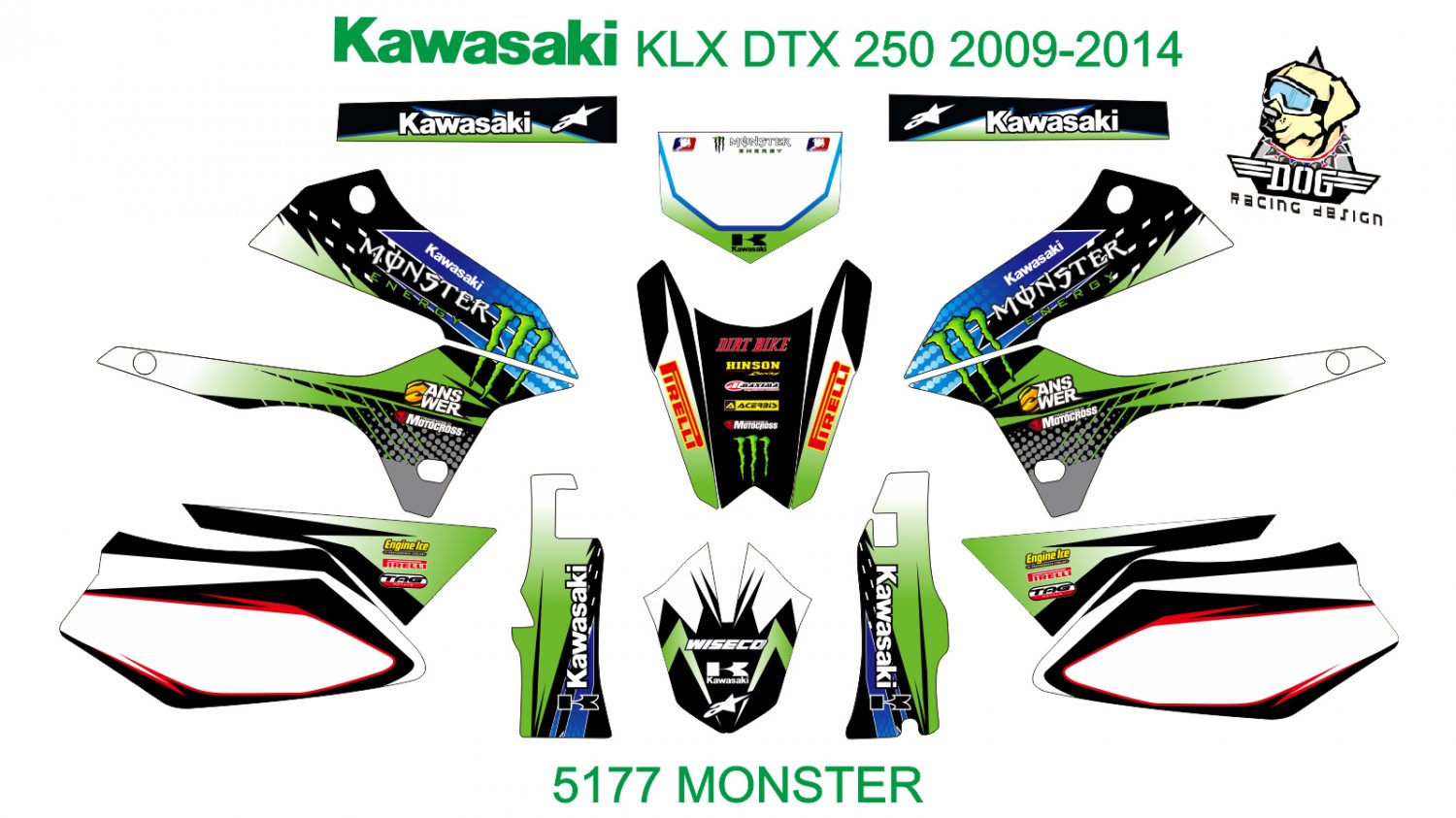 KAWASAKI KLX DTX 250 2009-2014 GRAPHIC DECAL KIT CODE.5177