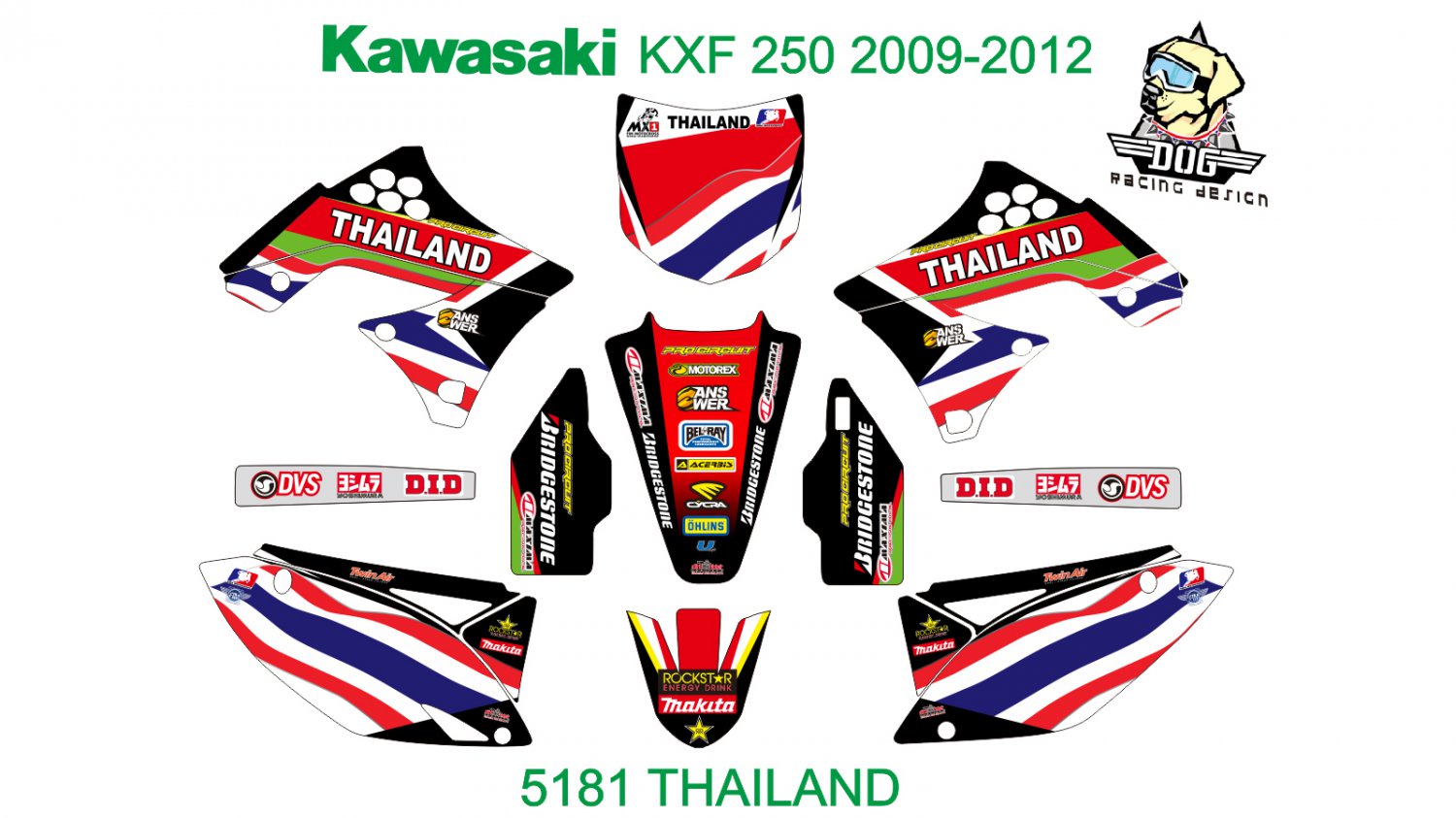 KAWASAKI KXF 250 2009-2012 GRAPHIC DECAL KIT CODE.5181