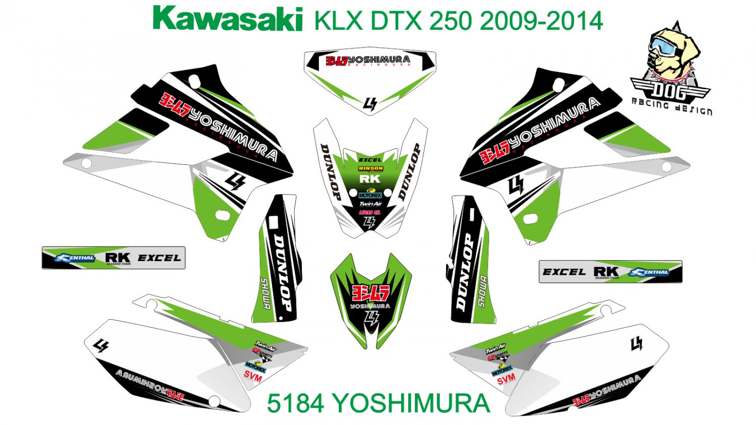 KAWASAKI KLX DTX 250 2009-2014 GRAPHIC DECAL KIT CODE.5184
