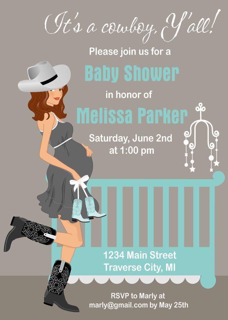Cowgirl Baby Shower Invitation - Digital File
