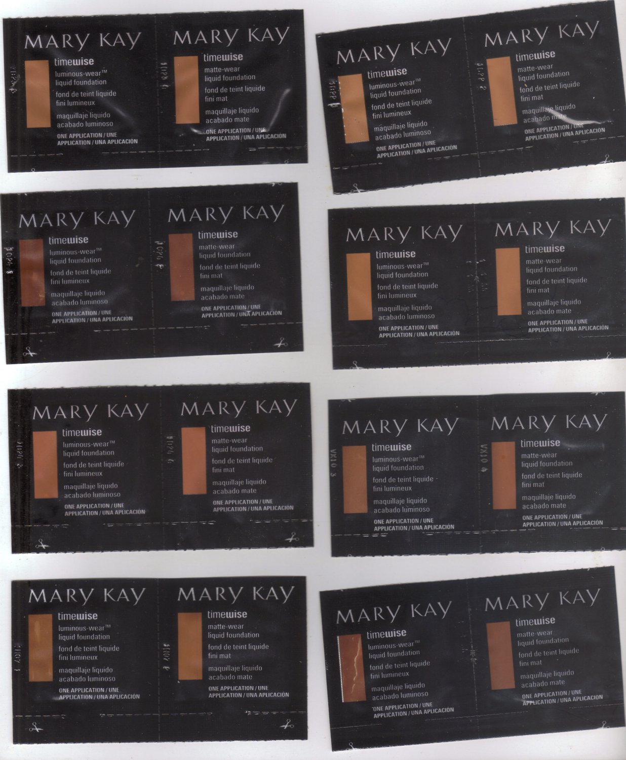 Mary Kay sample lot Foundation Luminous & Matte Bronze 1 to 8