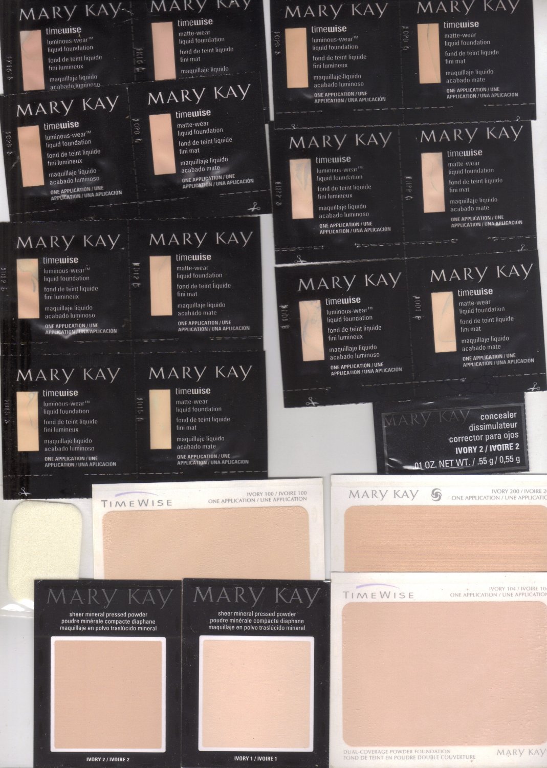 Mary Kay sample lot Foundation Luminous & Matte Ivory 1 to 7