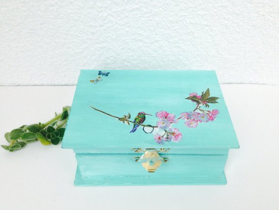 Free Shipping!! Handmade Vintage Jewelry Box with decoupage - Wooden