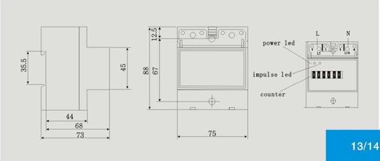 230V Single Phase DIN-rail Kilowatt Hour kwh Meter 60Hz
