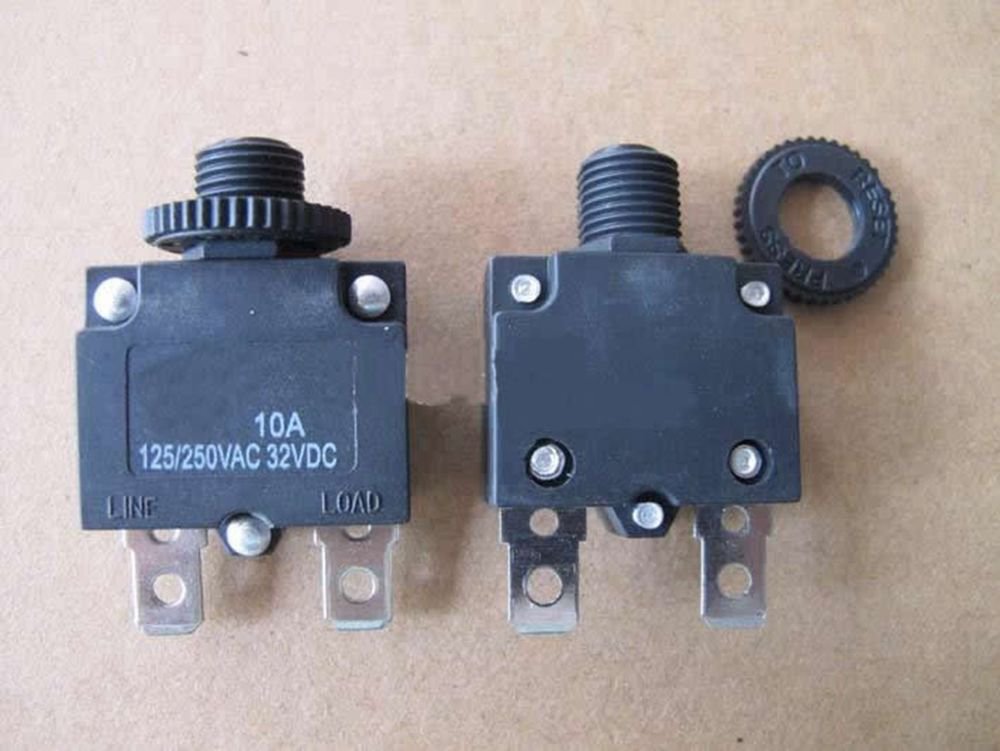 2 pieces 125/250VAC 10A NC SPST 2 Pins Circuit Breaker Overload Protector
