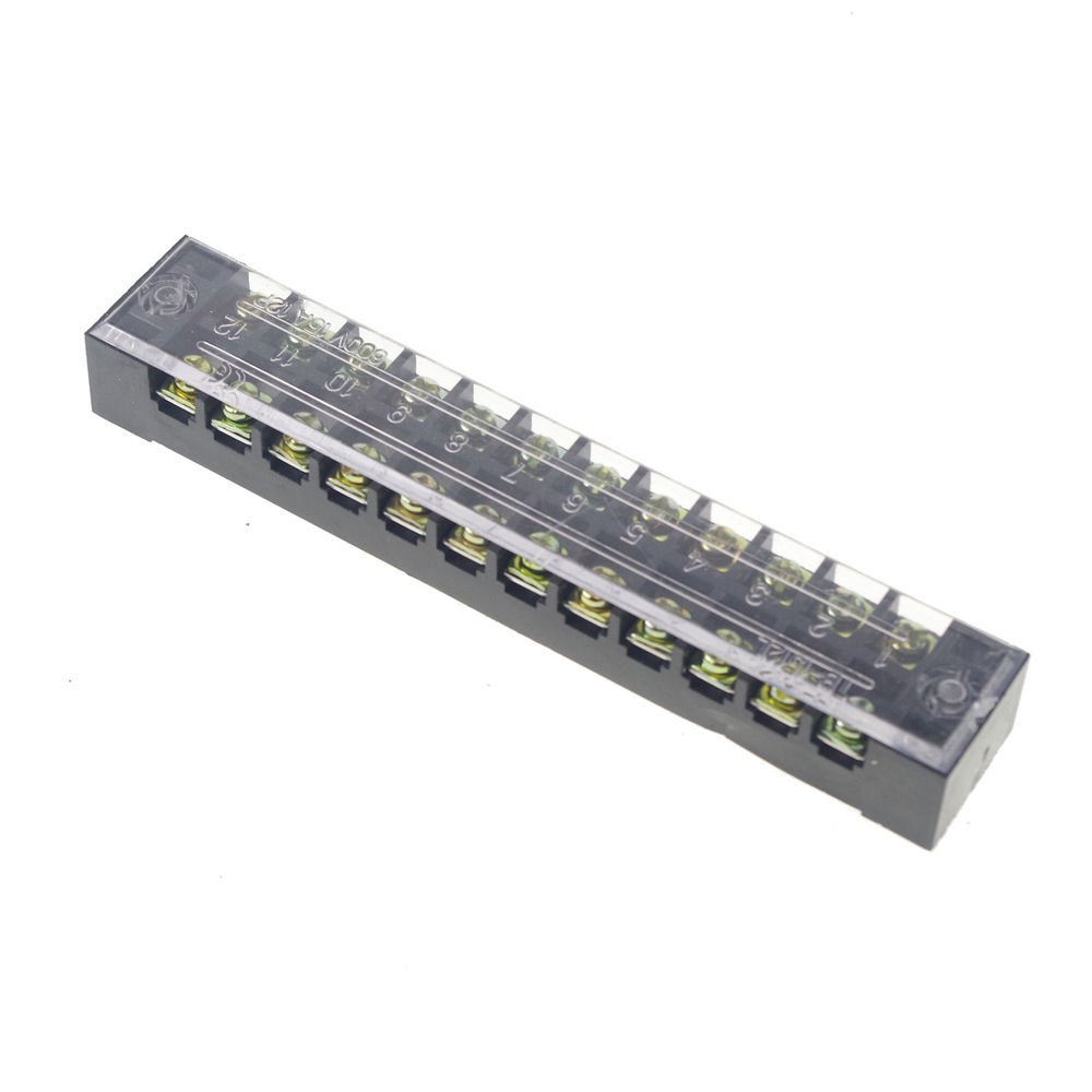 (5)12 Position/Poles 24 Hole Screw Terminal Block Covered Barrier Strip 600V 15A