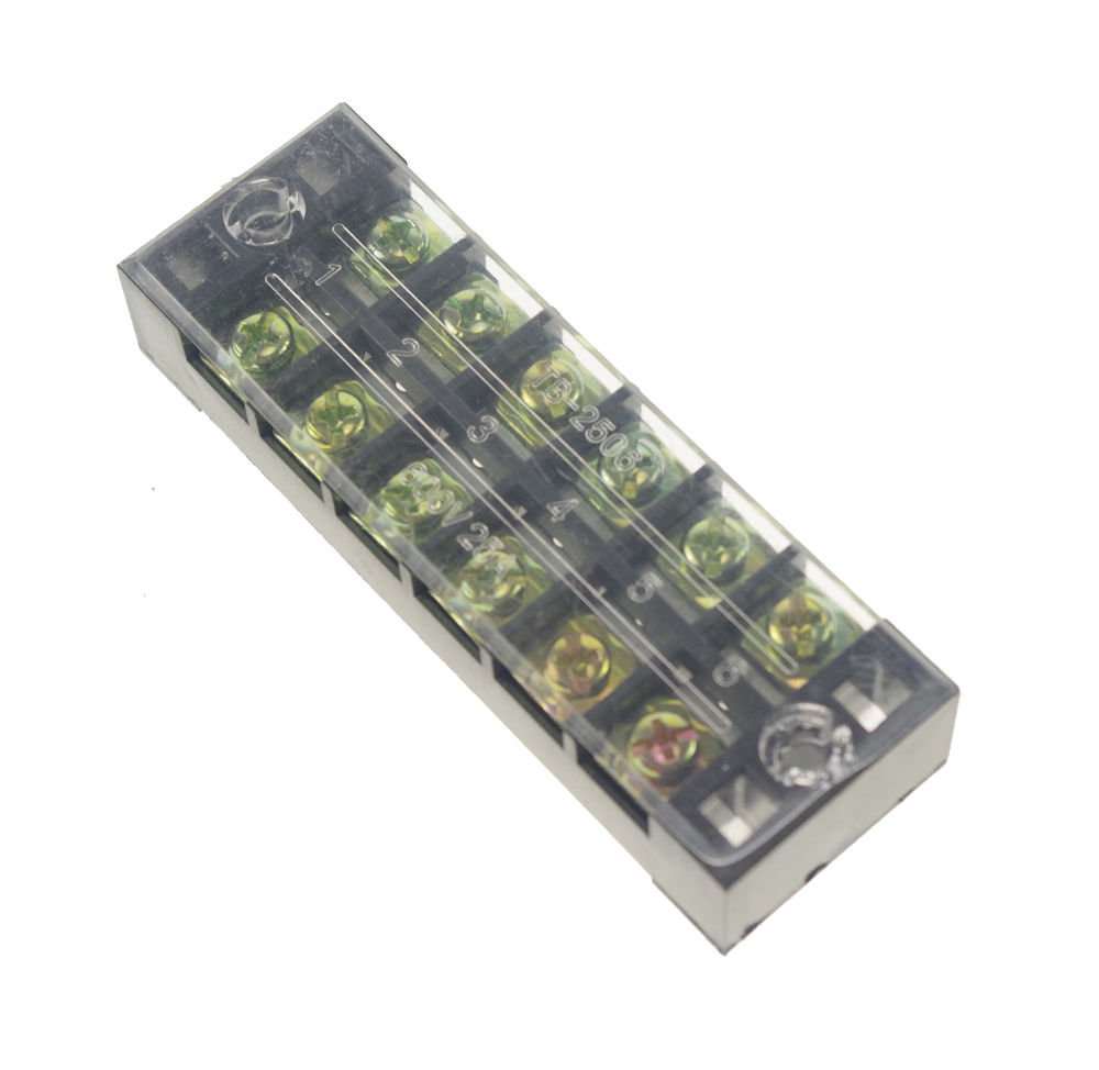 (2)6 Position/Poles 12 Hole Screw Terminal Blocks Covered Barrier Strip 600V 25A