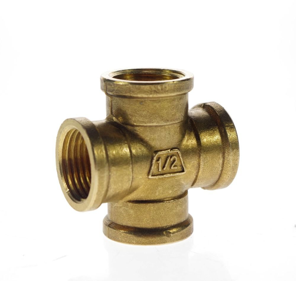 1/2" BSP 4 Way Female Cross Pipe Brass Adapter Coupler