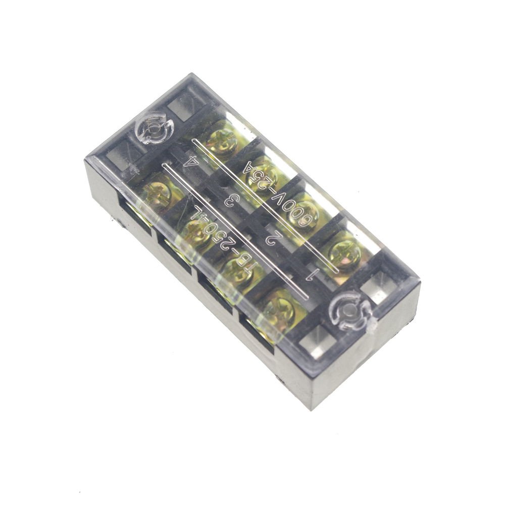 (2)4 Position/Poles 8 Holes Screw Terminal Blocks Covered Barrier Strip 600V 25A