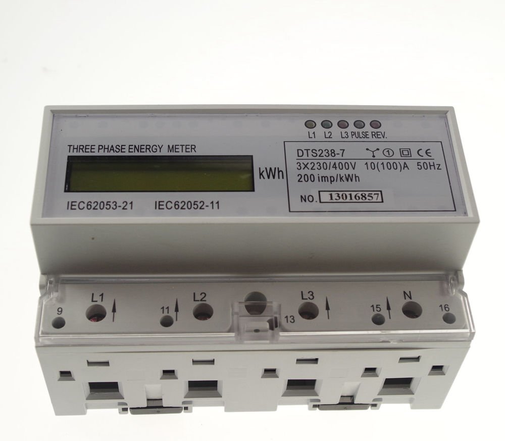 10-100A DIN Rail 230/400VAC 50hz 3 Phase Watt-hour KWH Energy Meter