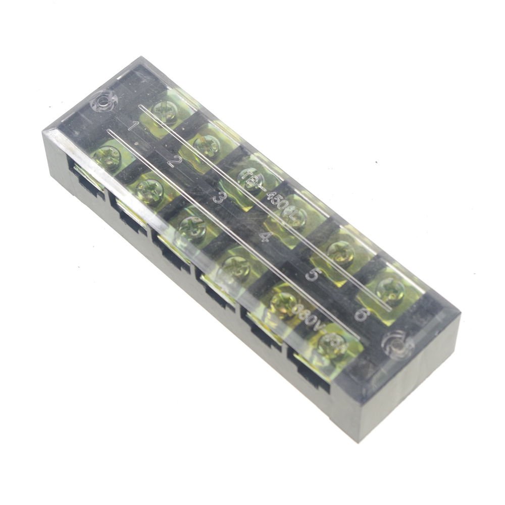 (1)6 Position/Poles 12 Holes Screw Terminal Block Covered Barrier Strip 600V 45A