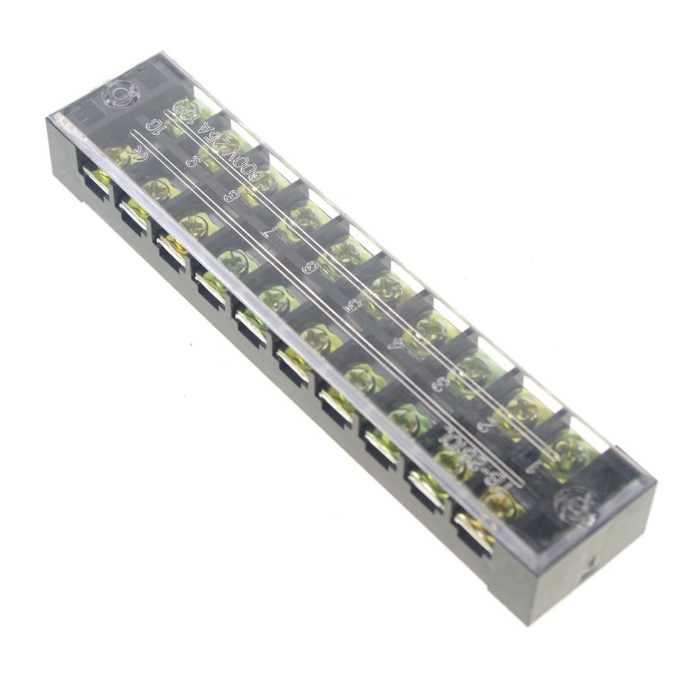 (1)10 Position/Pole 10 Hole Screw Terminal Blocks Covered Barrier Strip 600V 25A
