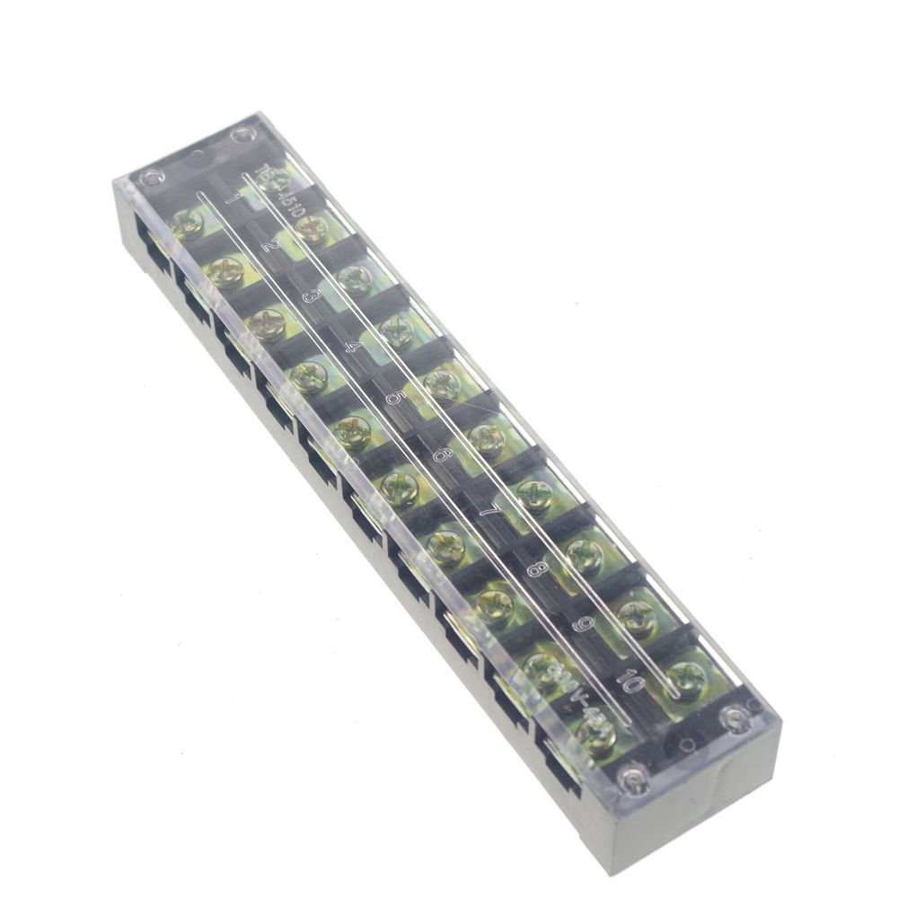 (1)10 Position/Poles 20 Hole Screw Terminal Block Covered Barrier Strip 600V 45A