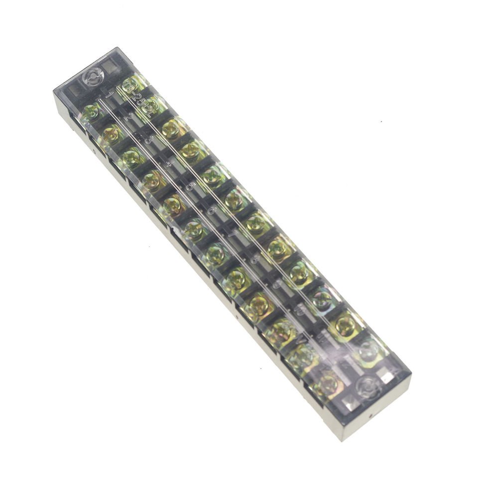 (2)12 Position/Poles 24 Hole Screw Terminal Block Covered Barrier Strip 600V 25A