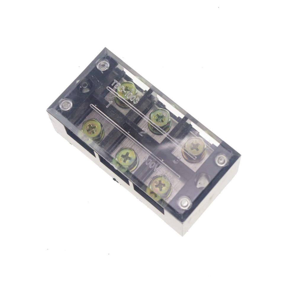 (1)3 Position/Poles 6 Hole Screw Terminal Blocks Covered Barrier Strip 600V 100A
