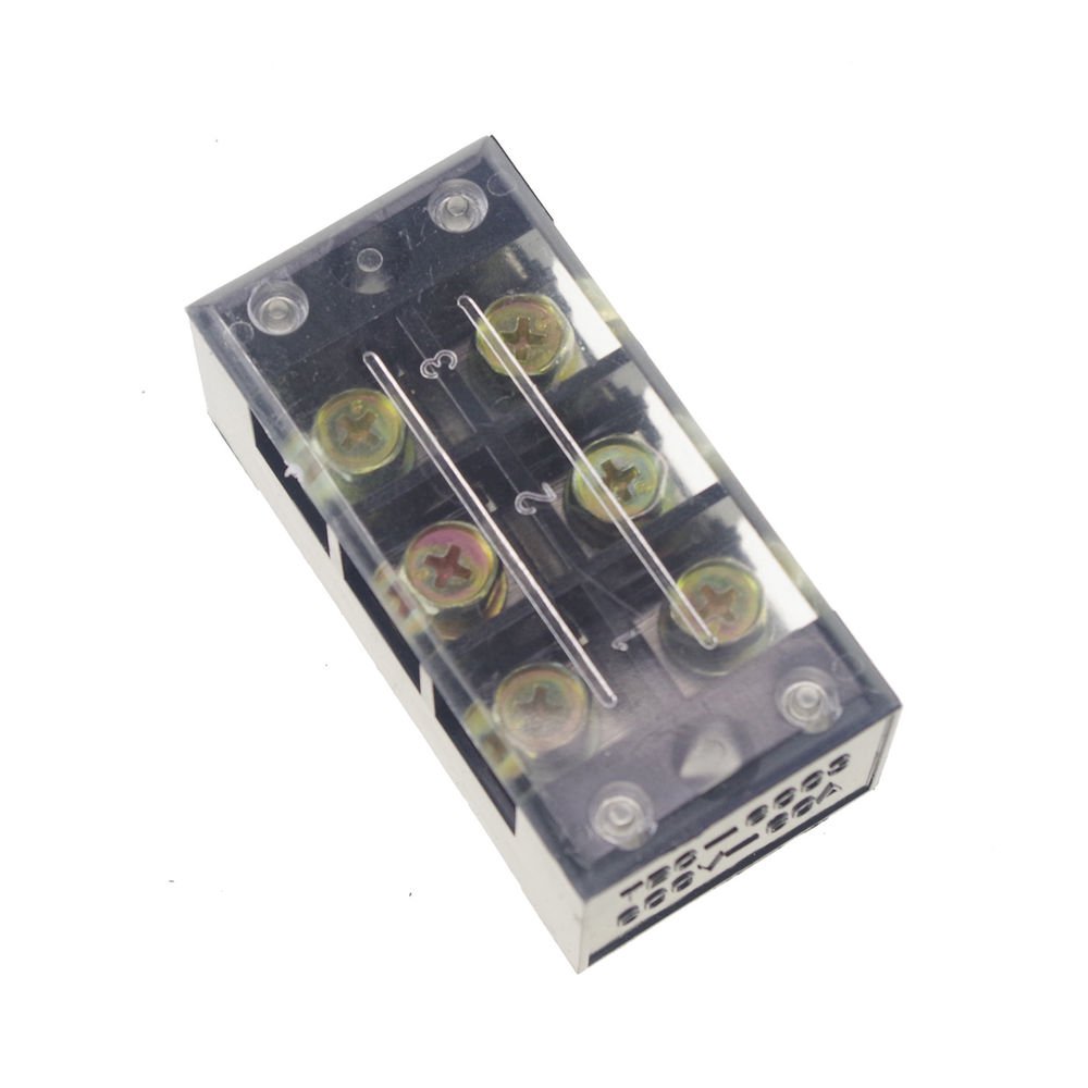 (1)3 Position/Poles 6 Holes Screw Terminal Blocks Covered Barrier Strip 600V 60A