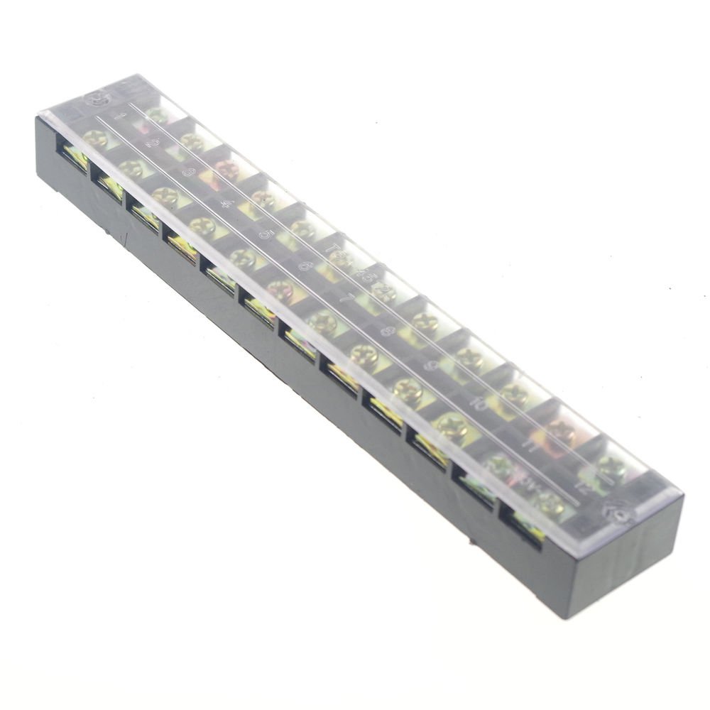 (1)12 Position/Poles 24 Hole Screw Terminal Block Covered Barrier Strip 600V 45A
