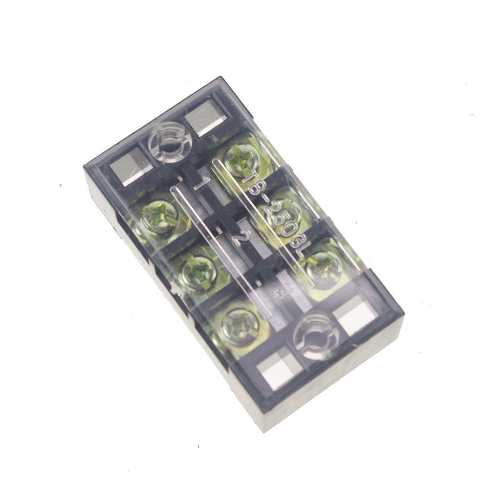 (2)3 Position/Poles 6 Holes Screw Terminal Blocks Covered Barrier Strip 600V 25A