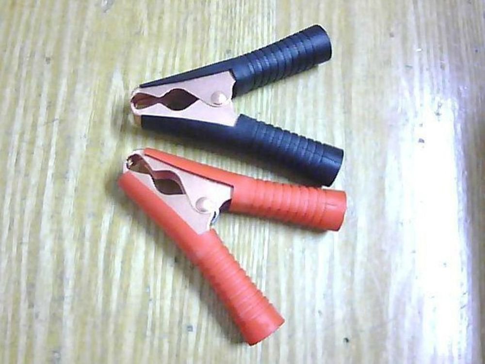 (2) Black Red Plastic Coated Test Lead Sheath Alligator Clips Power Clamps 90mm