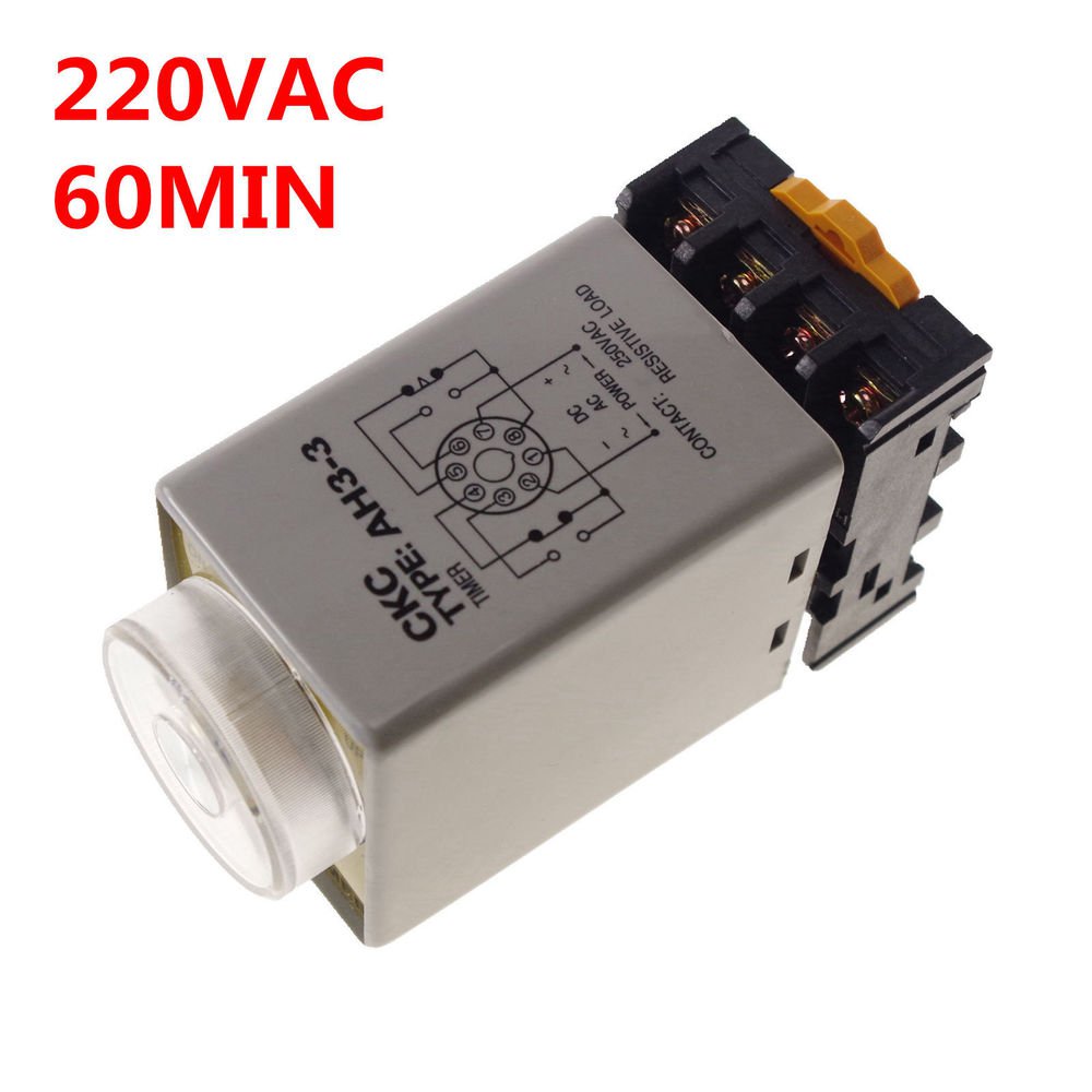 220VAC 0-60 min 3A Power On Delay AH3-3 Time Relay With Socket Base PF083A