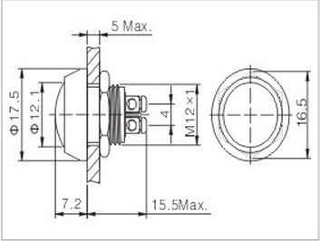 1PCS 12mm OD Stainless Steel Push Button Switch /Round/Screw Terminals