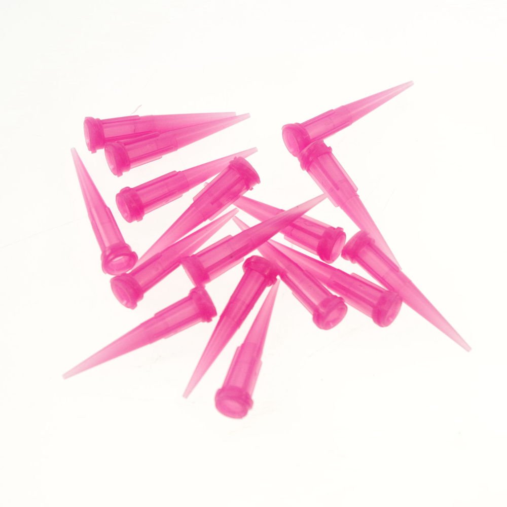 100/pk Plastic Dispenser Needle Pink Tapered Tip 0.9 mm(OD) 0.64 mm(ID)