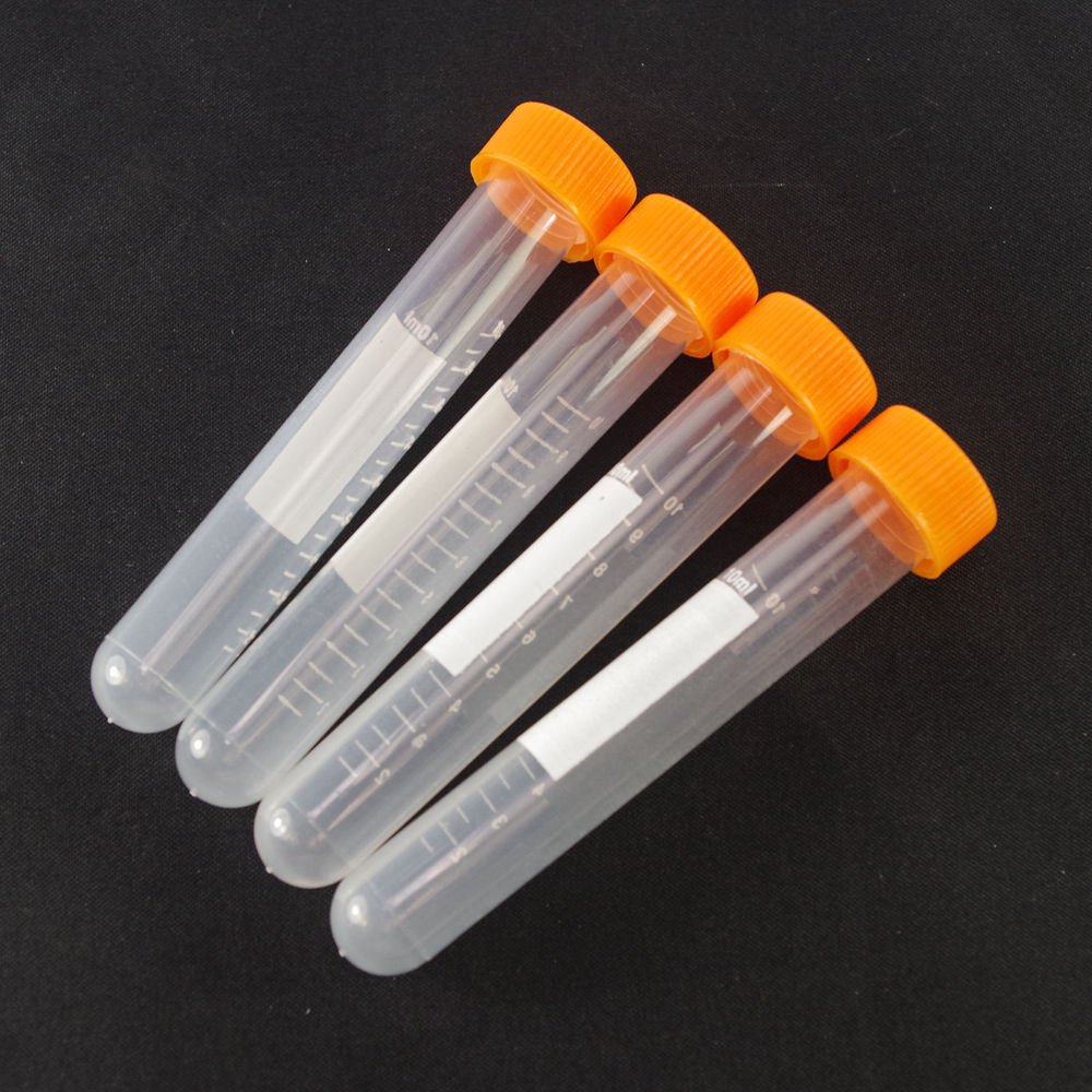 lot4 Plastic test tubes centrifuge tubes 10ml round bottom screw