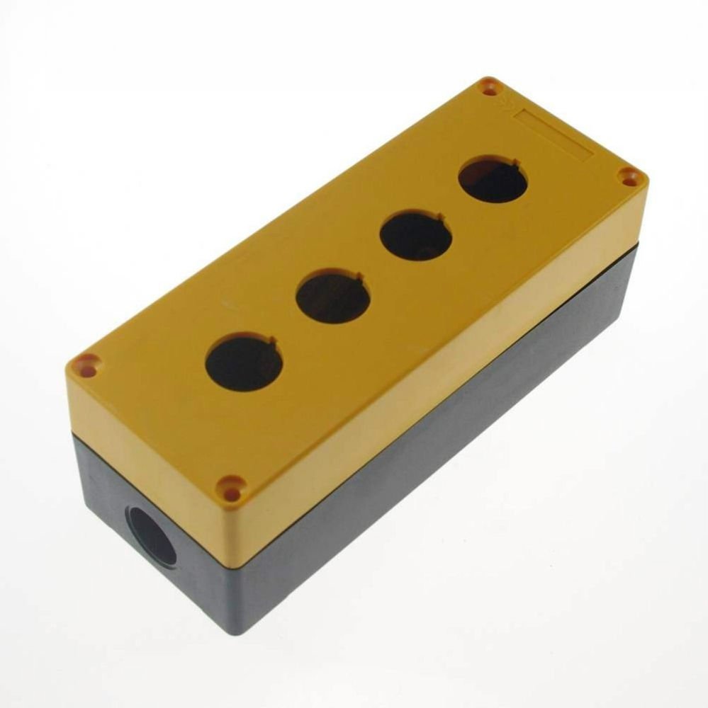 4 Hole 22mm Yellow Black Push Button Switch Station Control Plastic Box Case