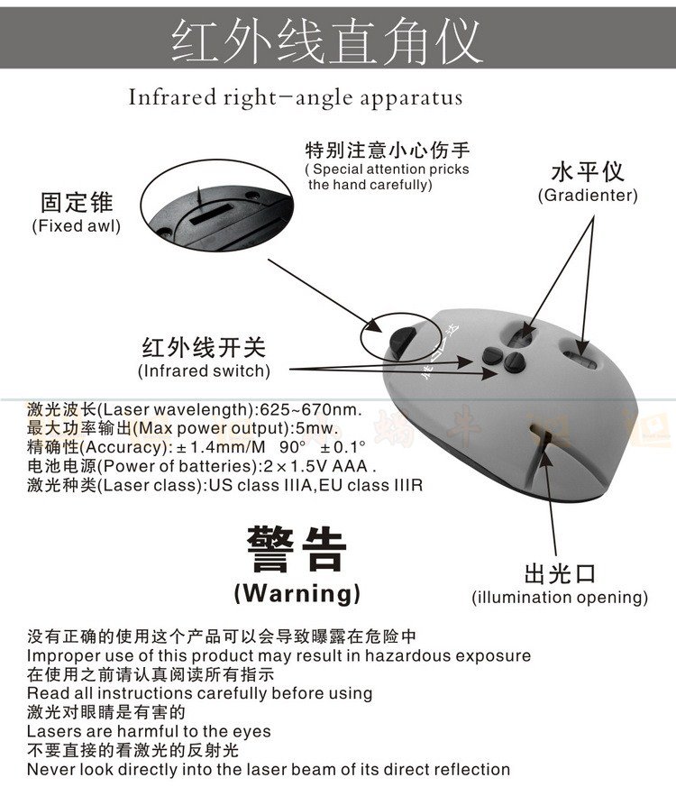 ABS plastics Range 5M Infrared right-angle apparatus Laser Square meter level