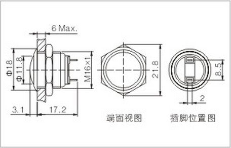 1PCS 16mm OD Stainless Steel Push Button Switch /Round/Pin Terminals